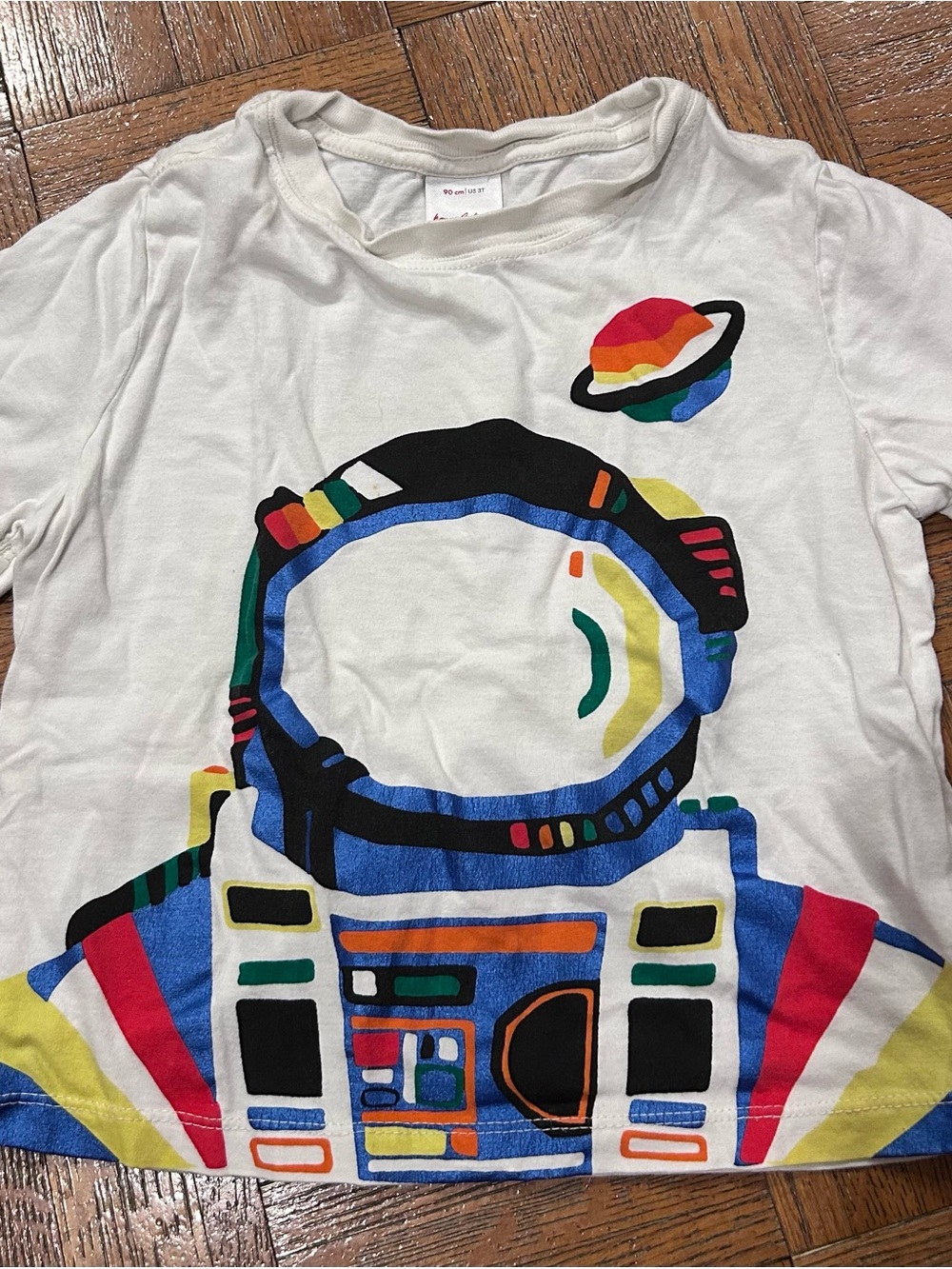 Hanna Andersson White Tee with Multicolor Astronaut Graphic